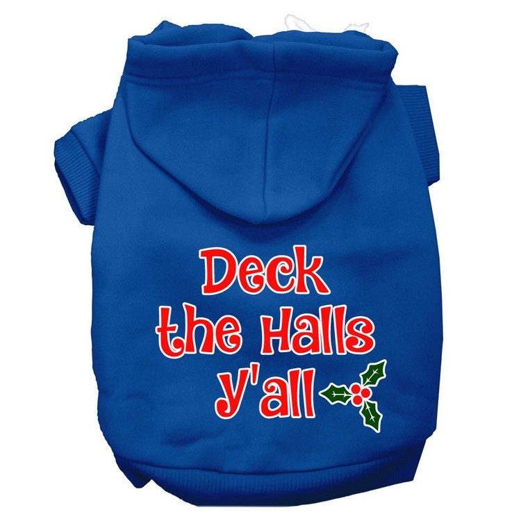 Deck the Halls Y'all Screen Print Dog Hoodie Blue XS